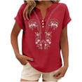 thumbnail image 2 of Vinsonshop Embroidered Tops for Women Embroidered Linen Tops Boho Linen Floral Embroidered Peasant Gauze Blouses Button Down Embroidered Shirt Womens Shirts Casual Red XXL, 2 of 9