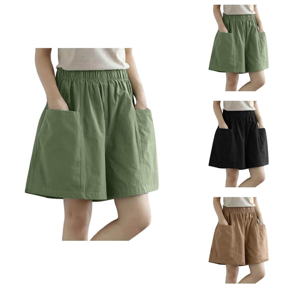 Shorts for Women 2026 Summer Elastic High Waist Wide Leg Relaxed Fit Casual Beach Shorts with Pockets
