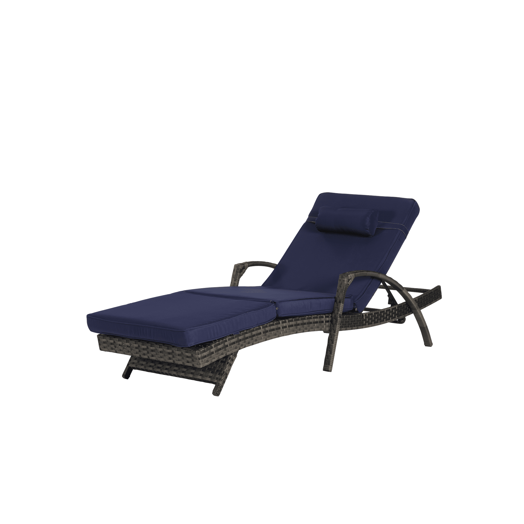 Leumius Outdoor Chaise Lounge Chair Set of 2,Wicker Reclining Lounge Chair with Cushions and Backrest Adjustable to 150° for Outside Pool Patio,Dark Blue