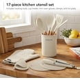 thumbnail image 2 of OVENTE Silicone Cooking Utensils Set 17pcs Heat Resistant Kitchen Tools and Gadgets for Nonstick Cookware, BPA Free Spatula Set with Wooden Handle, Cup Holder, Oven Gloves and Hot Pads, Cream SPS17CR, 2 of 11