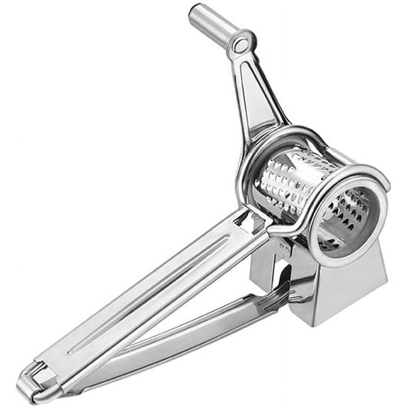 GIXUSIL Multipurpose Rotary Cheese Grater with 1 Stainless Steel Handheld Drums for Parmesan, Cheddar, Mozzerella, Vegetables and More, Ergonomic Design-Silver