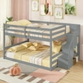 thumbnail image 4 of Costway Full Over Full Low Bunk Bed with Storage Stairs with Full-length Guardrails Gray, 4 of 10