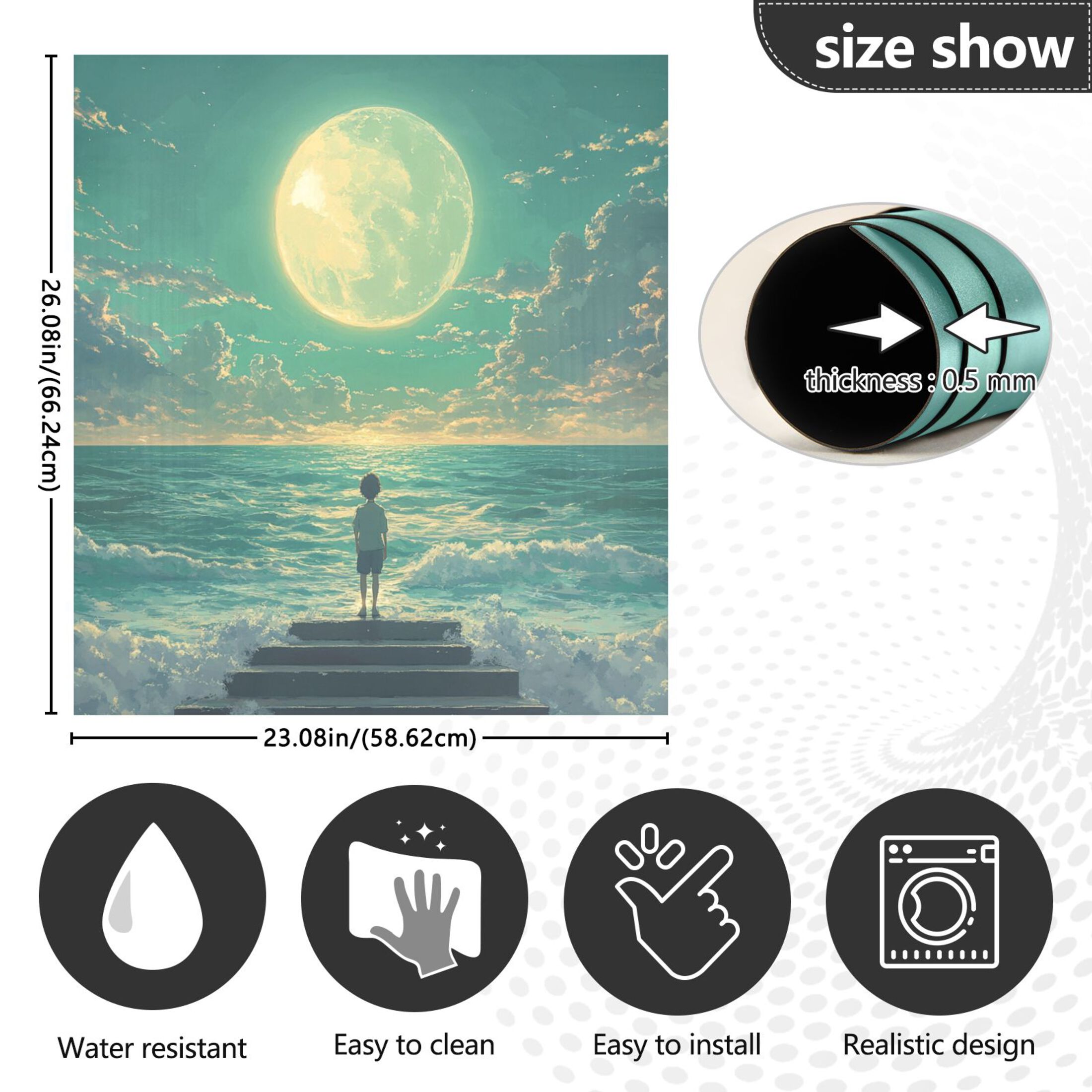 Dishwasher Magnetic Sticker 23x26 Inch Refrigerator Magnetic Sticker Washing Machine Magnetic Sticker Kitchen Panel Magnetic Sticker Home Decor Boy Moon Sea