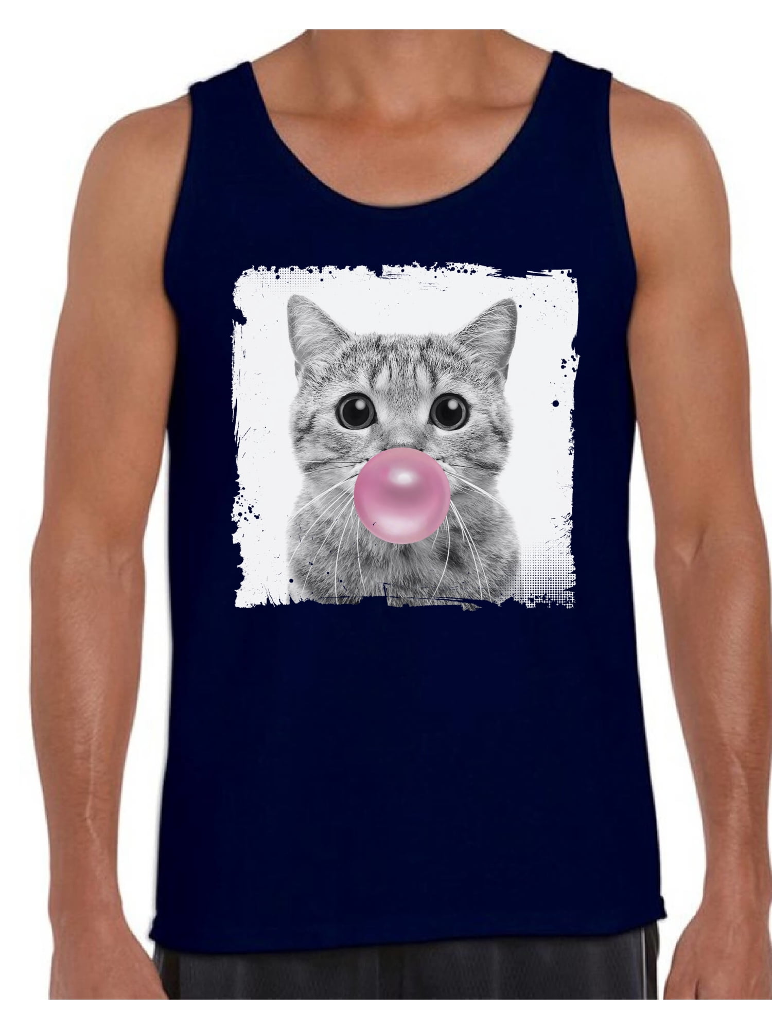 Awkward Styles Little Cute Cat T Shirt Animal Tank Top for Men Cat with Pink Gum T Shirt Animal Men Shirt Funny Animal Gifts Cat Clothing Funniest Cat