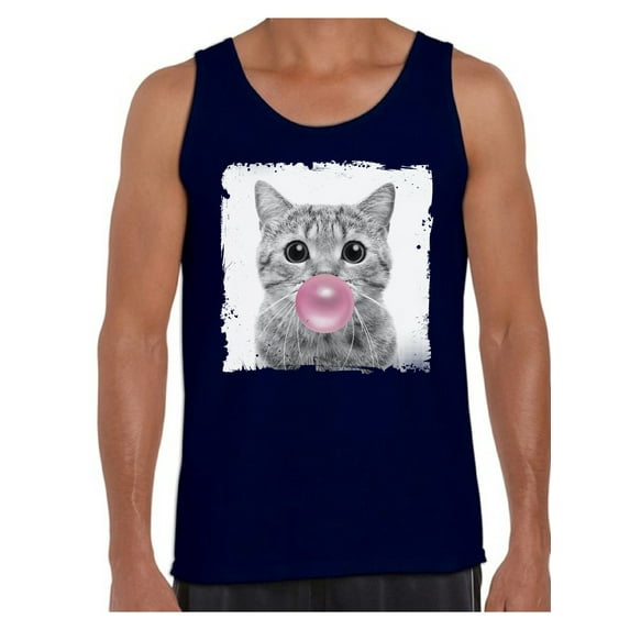 Awkward Styles Little Cute Cat T Shirt Animal Tank Top for Men Cat with Pink Gum T Shirt Animal Men Shirt Funny Animal Gifts Cat Clothing Funniest Cat Tank Top Men Tank Top Cat Chewing Pink Gum