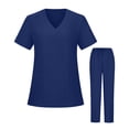 thumbnail image 2 of Minjewel Women's V-Neck Short Sleeve Nursing Top & Pants Scrub Set with Functional Pockets, Professional Scrubs for Women in Healthcare & Caregiving,Navy S, 2 of 6