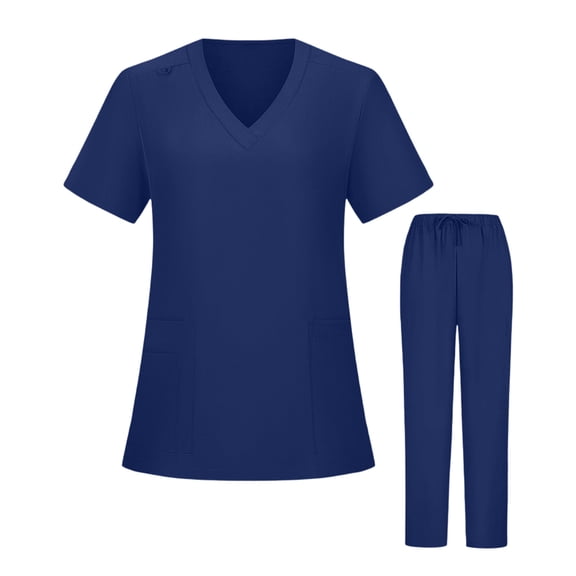 Scrub Sets for Woman,V-Neck, Short Sleeve, Nurse Scrub Top & Jogger Pants,Medical Workwear for Nurses Blue XL
