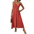 thumbnail image 2 of Vestidos Largos Fruncidos para Mujer, Vestido de Verano 2025, Informal, con Tirantes Finos y Corte en A, Vestido y Fluido, Color Caoba S, 2 of 9
