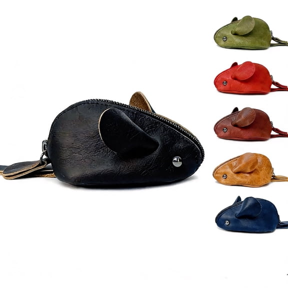 Genuine Leather 3D Mouse Cute Coin Purse Wallet-Black