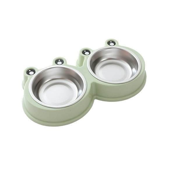 Home Pet Cute Cartoon Frog 2 In 1 Pet Double Bowl Food Set Stock Sufficient Stainless Steel Cat Bowl Dog Bowl