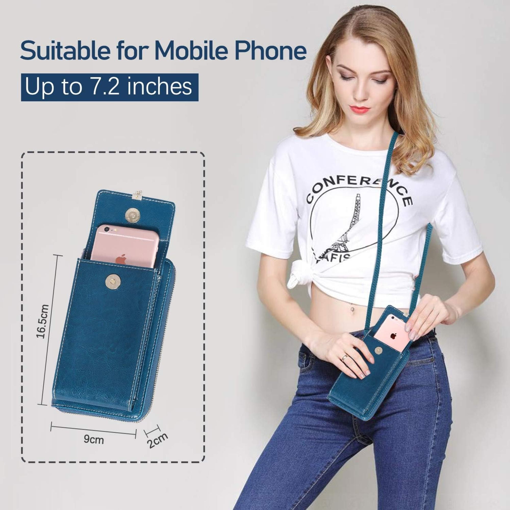 SQDWYGG Small Crossbody Phone Bags for Women Leather Cell Phone Purse Wallet,A-blue