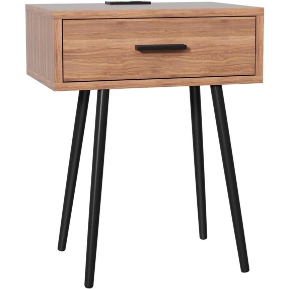 TYUIOP Nightstand with Charging Port and Wooden Drawers - Perfect for Small Side Table, Night Stand Night Stand - Walnut End Table, Dresser for Bedroom, Living Room, Dorm. Light Brown QTY: 1