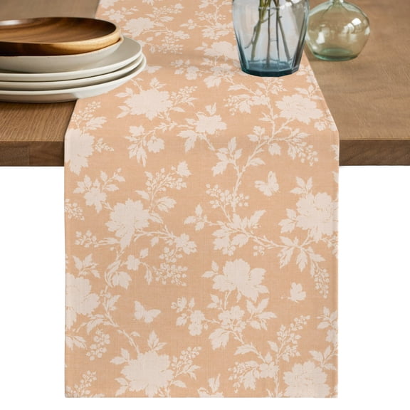 Table Runners 120 Inches Long Dress Scarves, Orange Flowers Farmhouse Coffee/Dining/Kitchen Table Decor Table Runner for Living Room, Farmhouse Botanical Floral Butterfly 13x120 Inch