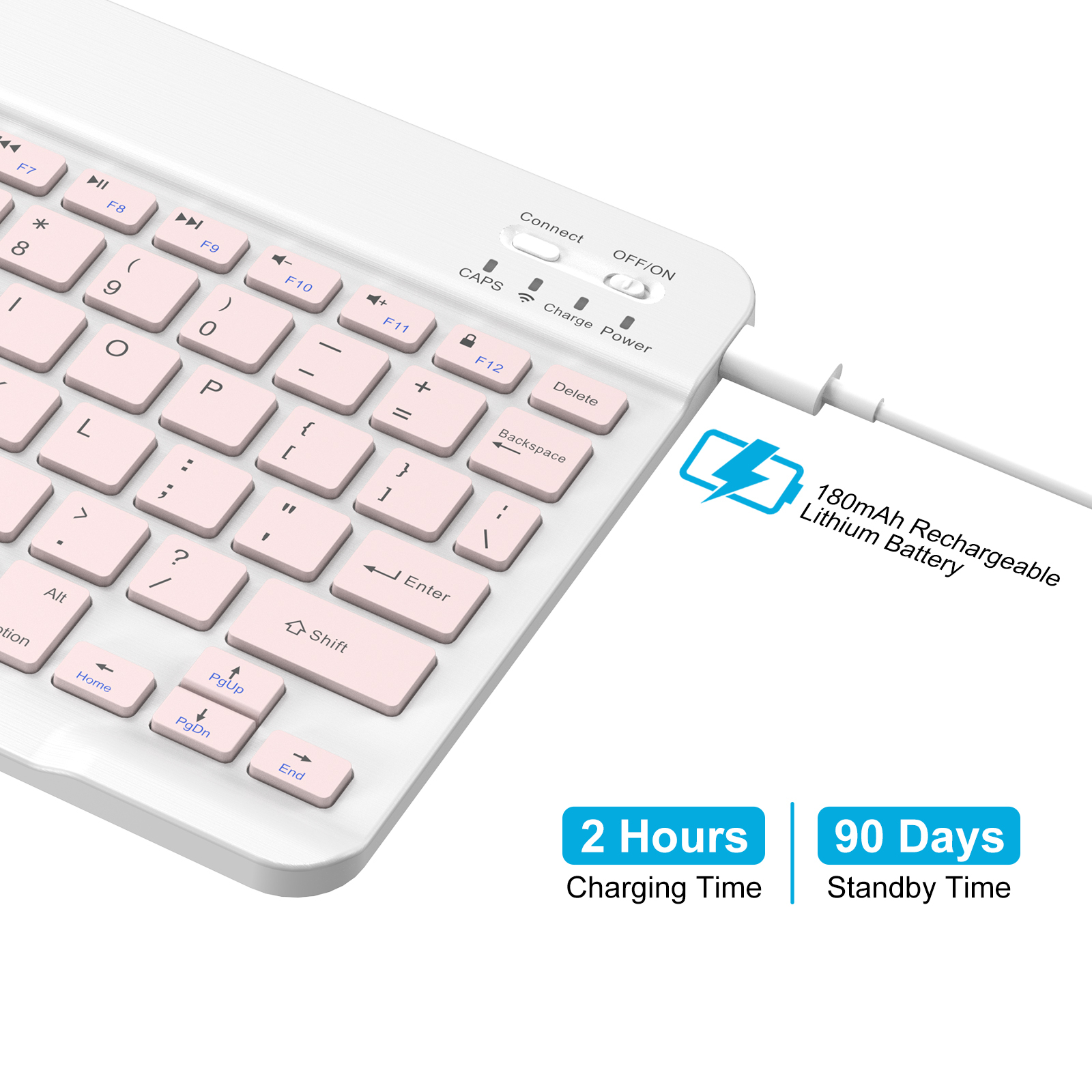 Cimetech Bluetooth Keyboard, Ultra-Slim Wireless Keyboard Quiet Portable Design with Built-in Rechargeable Battery for IOS, Mac, iPad, Windows and Android 3.0 and Above OS Pink - image 3 of 8