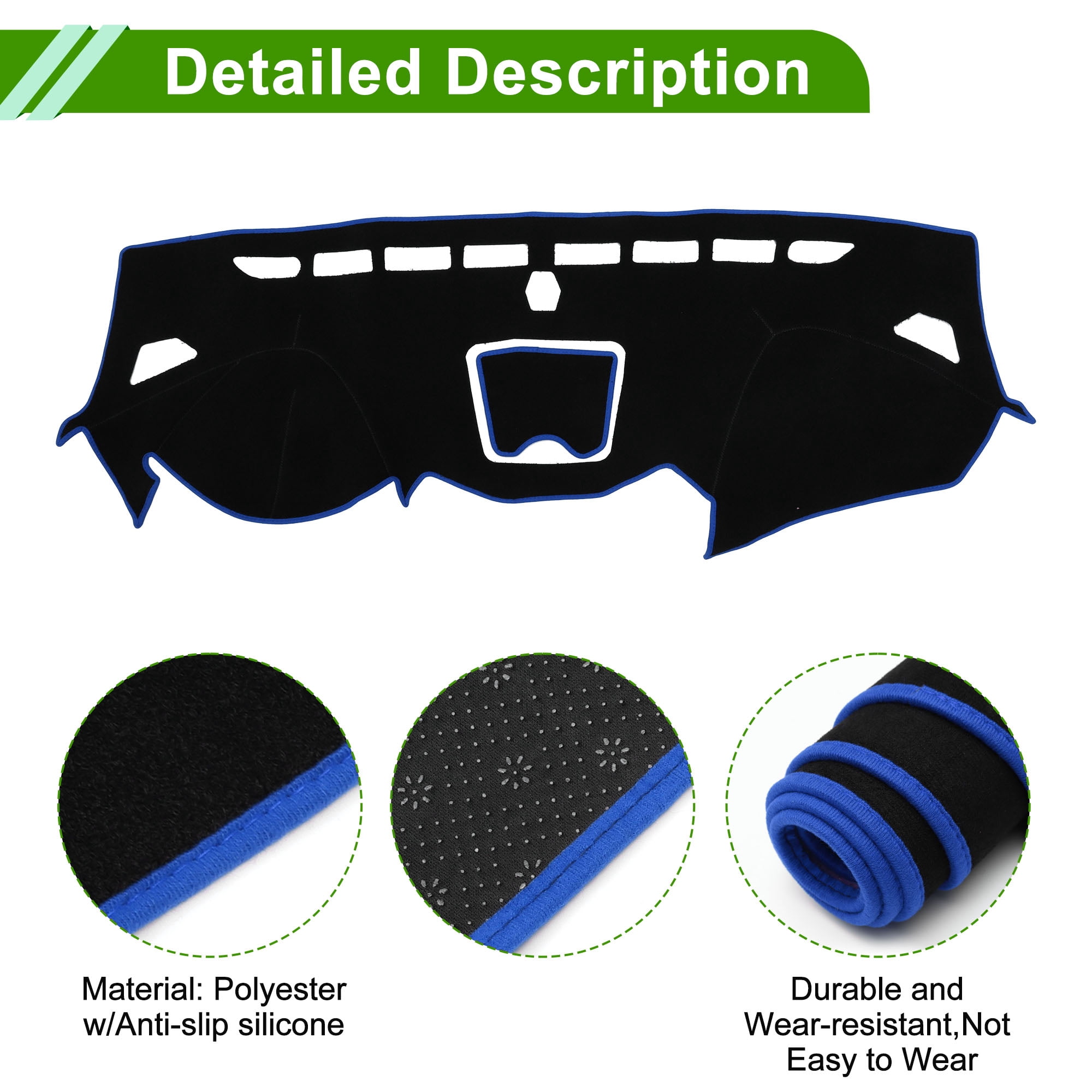 Unique Bargains Dashboard Cover for Hyundai Santa Fe Sport 2013-2018 Non-Slip Front Dash Cover Mat Pat Polyester Silicone Blue