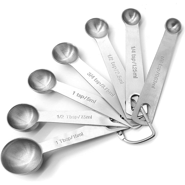 Stainless Steel Measuring Spoons Set, Small Measuring Spoon 1/8 tsp, 1/4 tsp,  3/4tsp, 1/2 tsp, 1 tsp, 1/2 tbsp & 1 tbsp Metal Teaspoon Measure Spoon for  Dry or Liquid Ingredients (7 Pcs) 