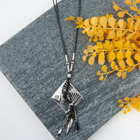 Howard's Jordyn Silver and Black Spiral Drop 20" Pendant Necklace for Women