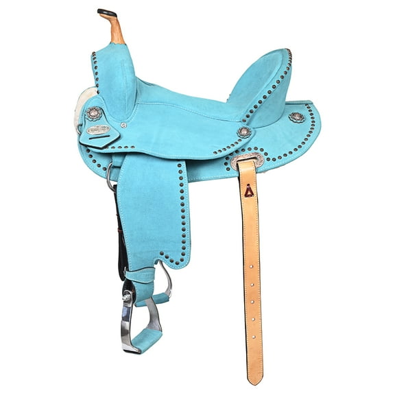 Hilason Western Horse Flex Tree Barrel Trail In Suede Leather Saddle Turquoise