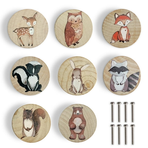 Jamjam Animal Wood Dresser Cabinet Drawer Knobs Round Unique Decorative Wooden Drawer Knobs for Kids Cabinets