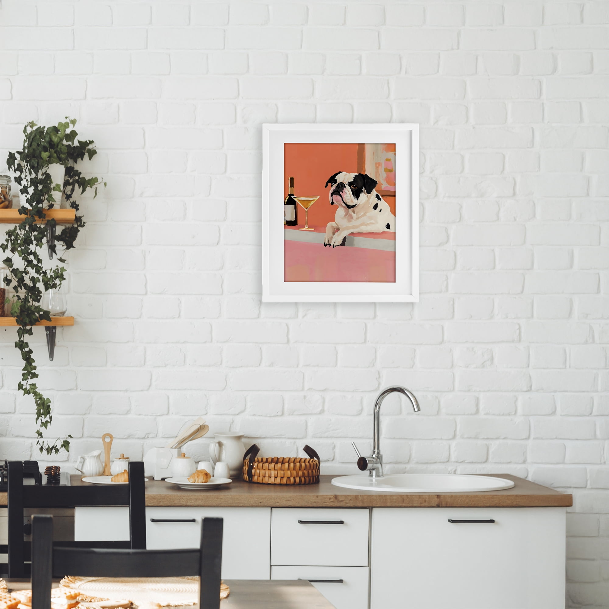 Stupell Industries Bulldog at Martini Lounge White Framed Print Under Glass, design by The Prints Vibe