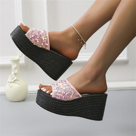 

Homadles Women Wedge Platform Sandals- Beach Thick Sole Breathable Breathable Wedges Shoes Pink Size 5.5