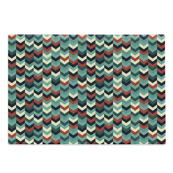 Teal Cutting Board, Vertical Chevron Triangles Abstract Arrow Motifs Zigzag Herringbone Pattern Vintage, Decorative Tempered Glass Cutting and Serving Board, Large Size, Multicolor, by Ambesonne