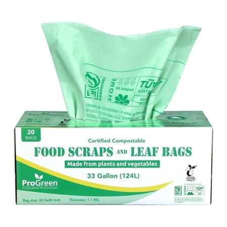 Compost Bags 33 Gallon Compostable Trash Bags Extra Thick 1.1 Mil Compost Kitchen Bin Bags Food Scraps Yard Waste Bags Astm D6400 Bpi & Tv Austria Certified