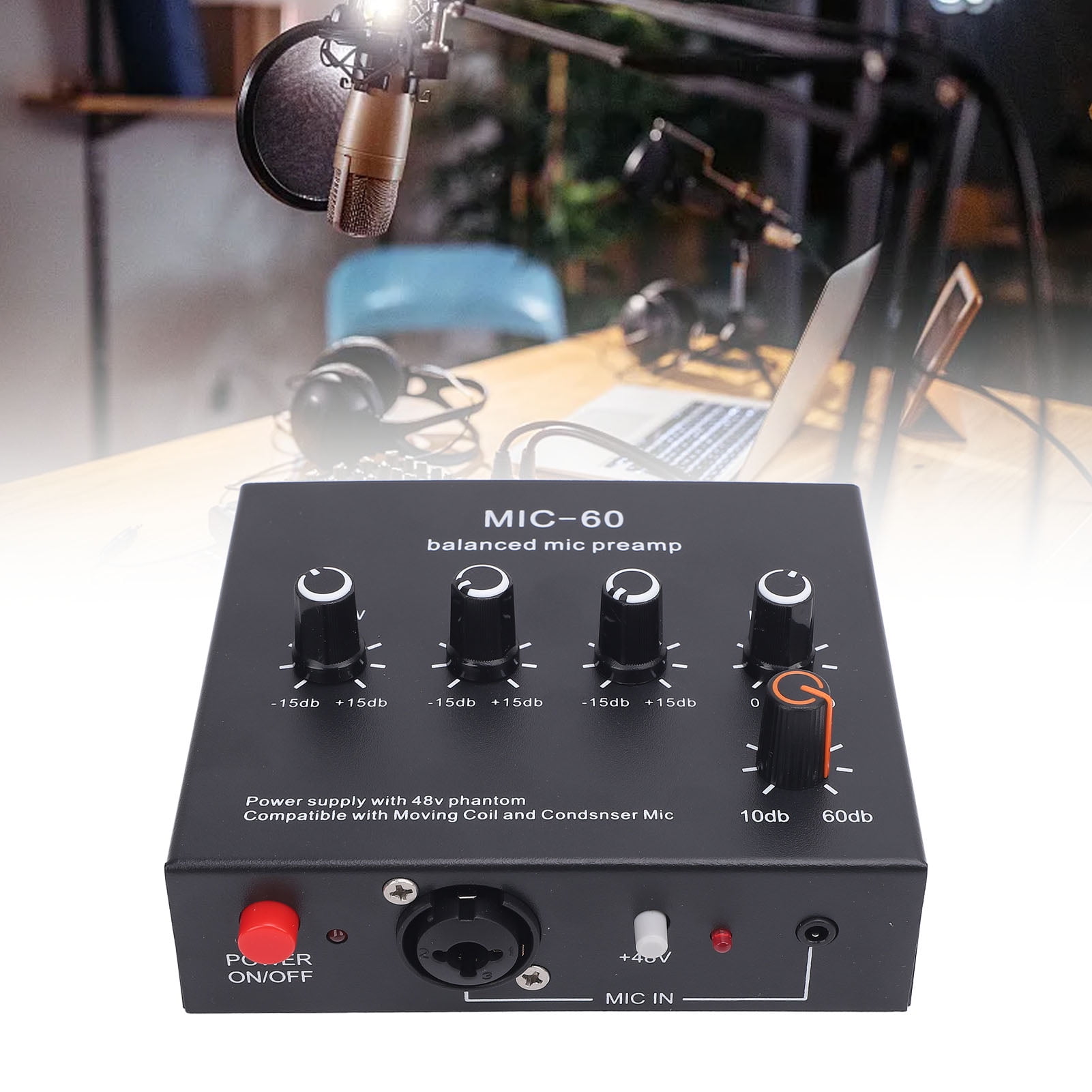 3,Channel Mic Preamp: Boost Sound W/ 60dB Gain, XLR, 3.5mm  6.35mm Inputs, Studio Quality