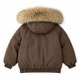 thumbnail image 5 of JUMEYU Jacket for Girls Cropped Faux Fur Hood Puffer Bomber Jacket for Girls Snap Front (Coffee,5-6 Years), 5 of 7