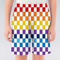 thumbnail image 2 of CUZIBR Boys Shorts Rainbow Color Checkerboard Print Athletic Beach Casual Elastic Waist Loose Lightweight Sport Short Pants For Boys Summer Fashionable Holiday Daily Wear,Red,2-3 Years, 2 of 4