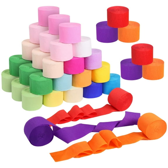 54 Rolls Crepe Paper Streamers, 18 Colors Crepe Paper Rolls, 1.8"×82 ft Rainbow Party Streamers, Party Decorations for Birthdays, Weddings, Backdrops, DIY Crafts