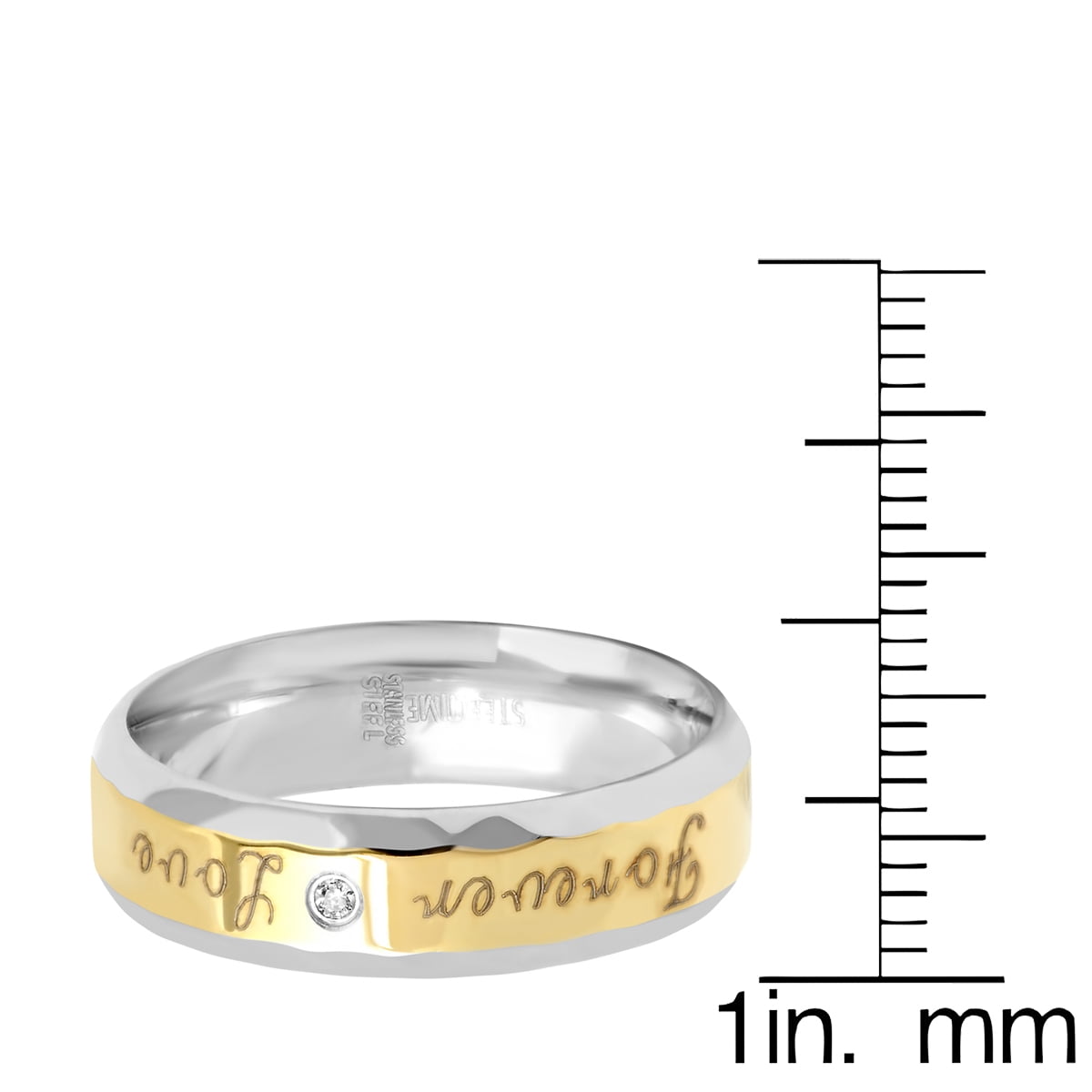 Men's Two Tone Stainless Steel and 18K Gold Plated Stainless Steel Forever Love Ring With Simulated Diamond