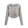 thumbnail image 4 of Bibifish Womens Hoodie Light Color Corduroy Drawstring Corset Detail Full Zip Up Cropped Hoodie Slim Fit Casual Daily Outings Stylish Hoodie, 4 of 4