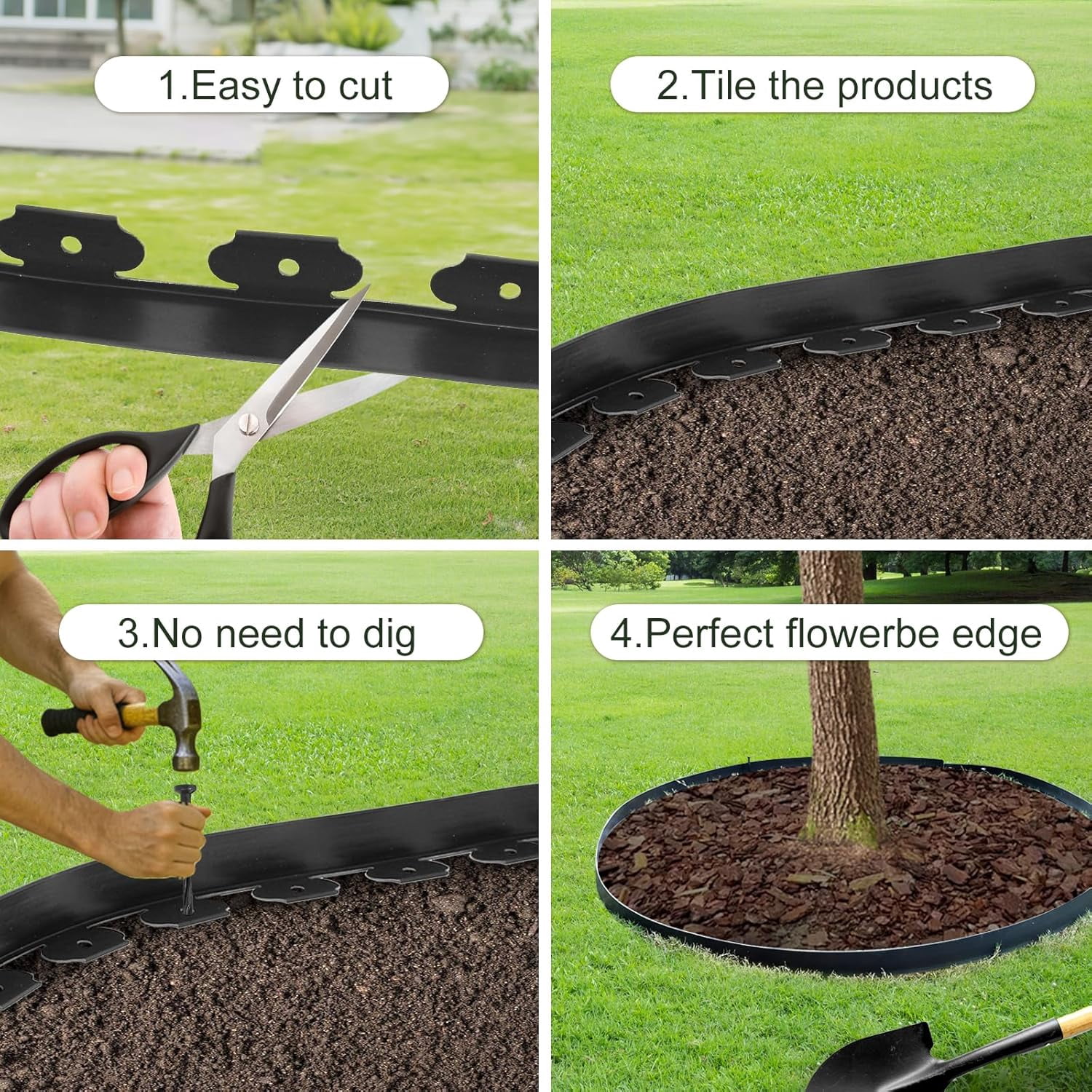 2 Inch x 40FT Garden Edging Kit with 40 Spikes for Landscaping, Plastic Lawn Edging Border for Flower Beds,  Pathways, Black