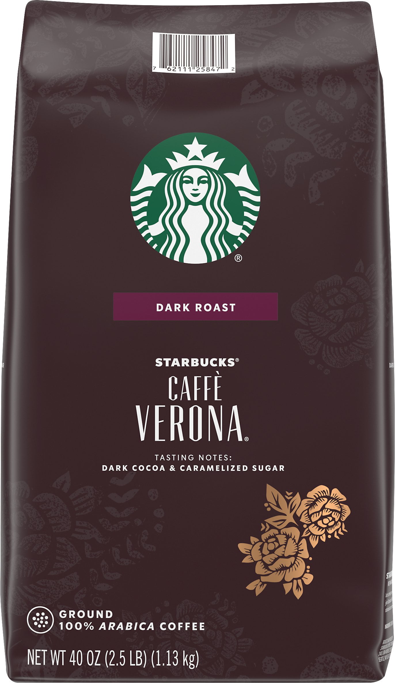 Starbucks Caffe Verona Dark Roast Ground Coffee, 40 oz, Bold and