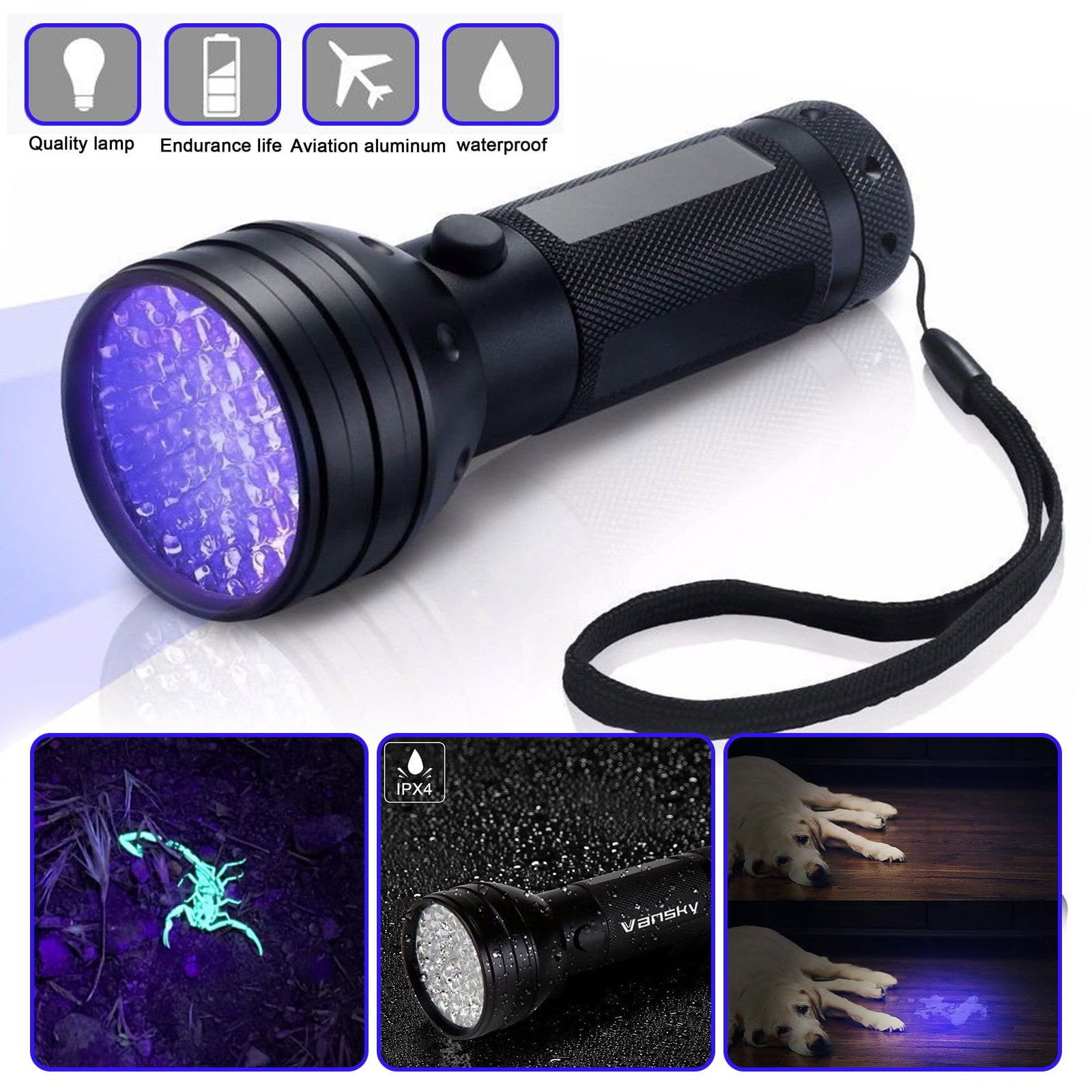 UV Light, 51 LED Handheld Professional Flashlight 395 nm Ultraviolet Detector Super Bright light Pet Detector for Dog Urine on Carpets, Rugs, Any Floor or Wall - Walmart.com