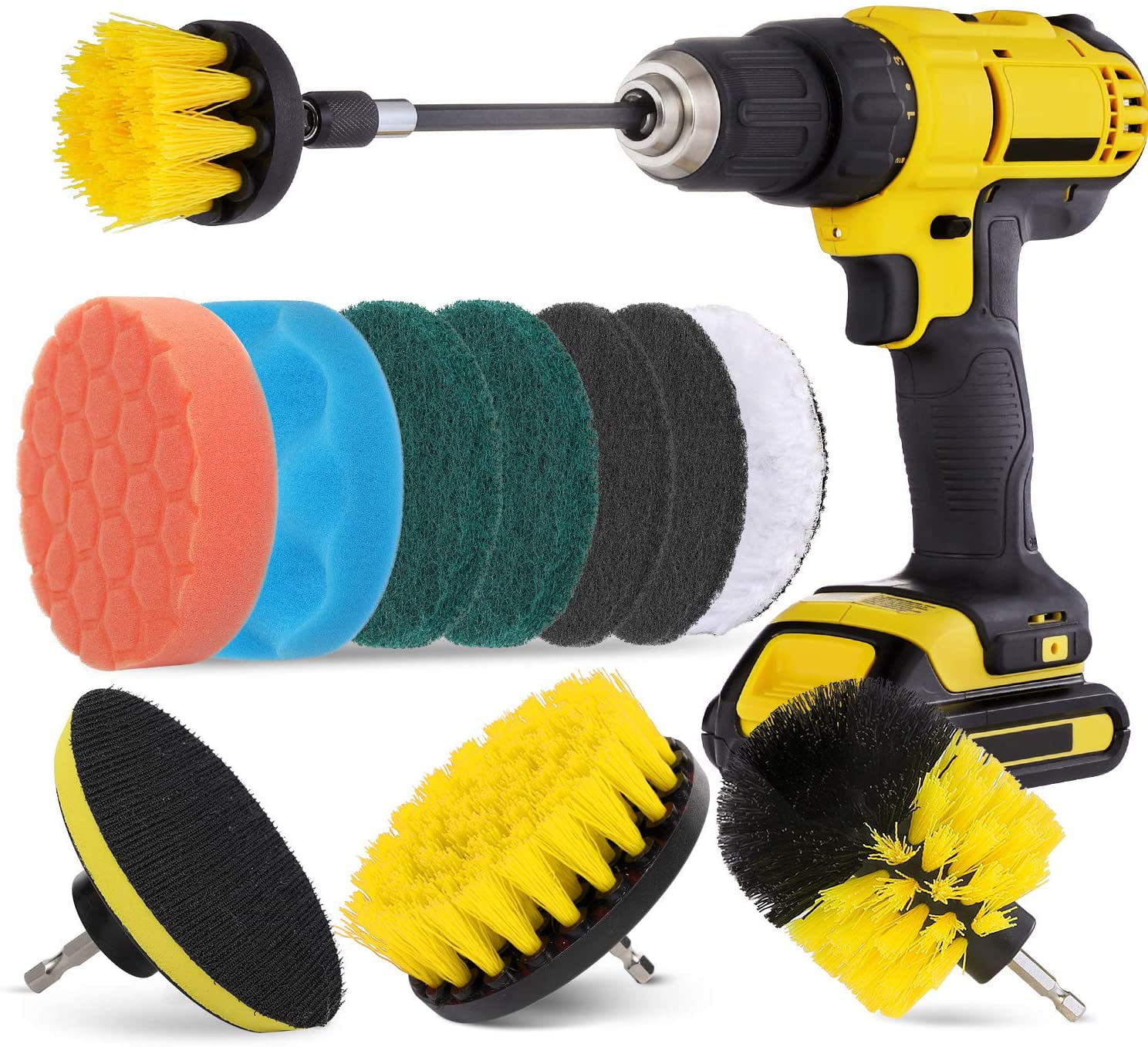 4x Scrubber Cleaning Drill Brush Extended Long Attachment Set for Bathroom Floor 