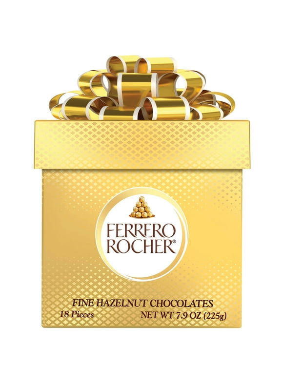 (18 Count) Ferrero Rocher Premium Gourmet Milk Chocolate Hazelnut, Individually Wrapped Candy for Gifting, Luxury Chocolate Gift for Valentine's Day, 7.9 oz