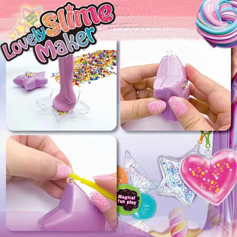 Lovely Slime Maker Kit for Kids - Includes 10+ Pre-Made Rainbow Slimes, Candy Pellets, Heart & Star Molds - DIY Glitter, Fluffy, Clear, and Glow-in-The-Dark Slime - Safe, Non-Toxic, Creative Fun