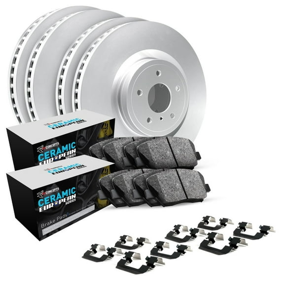 R1 Concepts Carbon Coated Disc Brake Rotor Set with Euro Ceramic Pads and Hardware WDTH2-12424