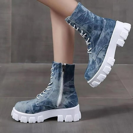 

Tdoqot Womens Martin Boots- Christmas Gifts Chunky Heel Casual Wedges Women s Mid Calf Boots Light Blue 42