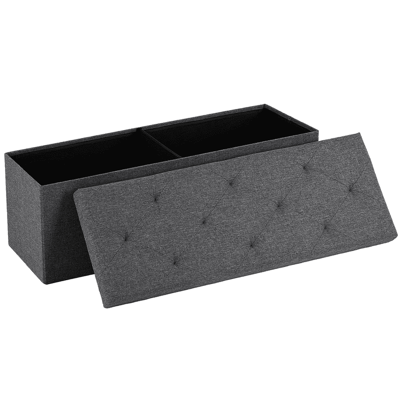Kelno 43" Foldable Storage Ottoman Bench Linen Footrest Stool with Foam Padded Seat, Gray