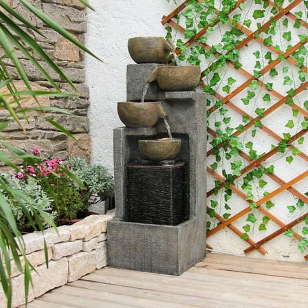 5-Tier Water Fountain Outdoor Garden Waterfall Fountains Indoor Bowl Cascading Water Feature with Led Lights for Home Deck Patio Porch Yard Decor 37.4" H