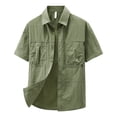 thumbnail image 4 of Zylarhe Mens Summer Shirts, Men Short Sleeve Button Down Casual Work Shirt Nylon Woven Multiple Pockets Loose Fit Spring Summer Fall Daily Wear Green XXXXL, 4 of 4