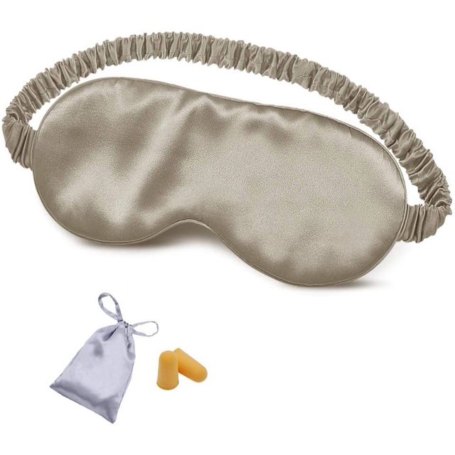 Antifaz de seda para dormir, antifaz para ojos con relleno de seda de doble capa y correa elástica para dormir toda la noche, viajes y siesta, protector para ojos con bolsa de lujo y tapones para los