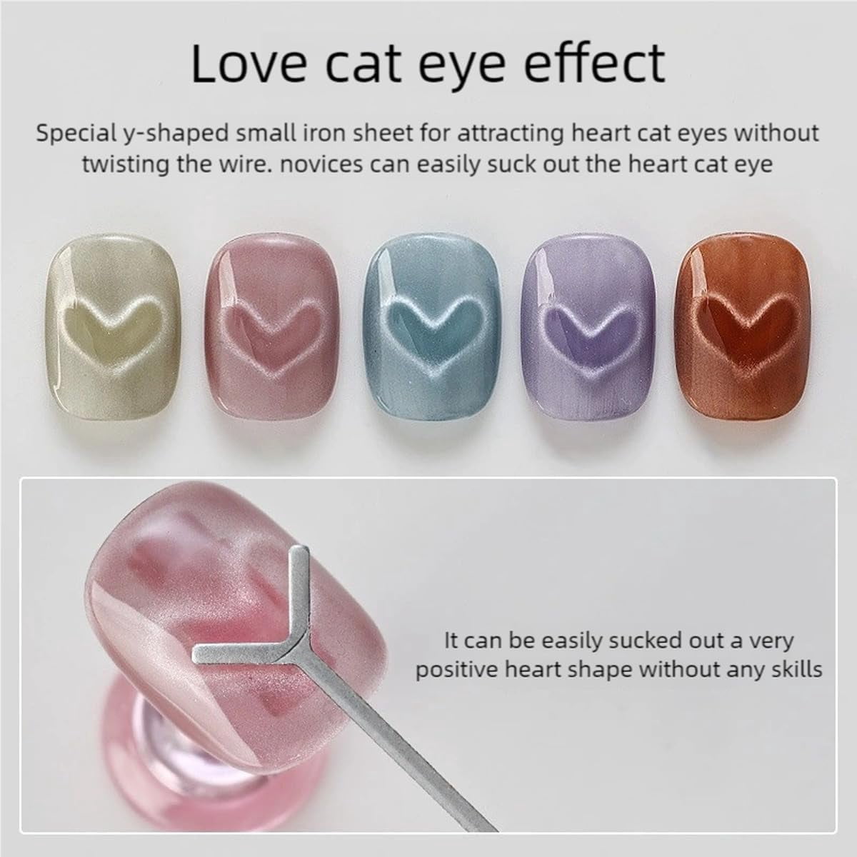10 Pack Heart Cat Eye Magnet for Nails,Heart Magnet for Cat Eye Gel Polish,Flexible Diy Nail Magnet Cat Eye Tool with Y-Shaped Guide,Professional Nail Magnet Sticks for Nail Art Salon,Home (10 Pack)