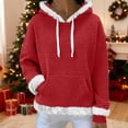 thumbnail image 2 of Visit the JURANMO Store Christmas Hoodies for Women Faux Fur Trim Long Sleeve Hooded Sweatshirts Waffle Knit Fashion Holiday Pullover Sweatshirt with Pocket Red S, 2 of 8