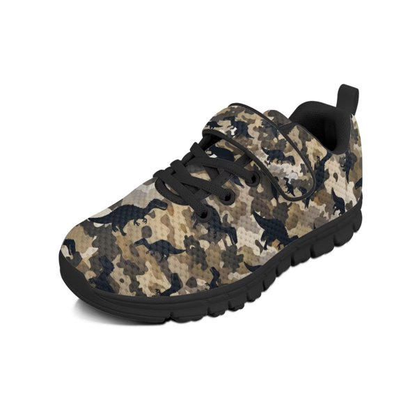 Pointodoor Boys Dinosaur Shoes Kids Camo Sneakers for Daily Fashion Knit Mesh Sports Shoes for Boys Lightweight Anti-Slip Running Tennis Trail Sneakers with Single Buckle