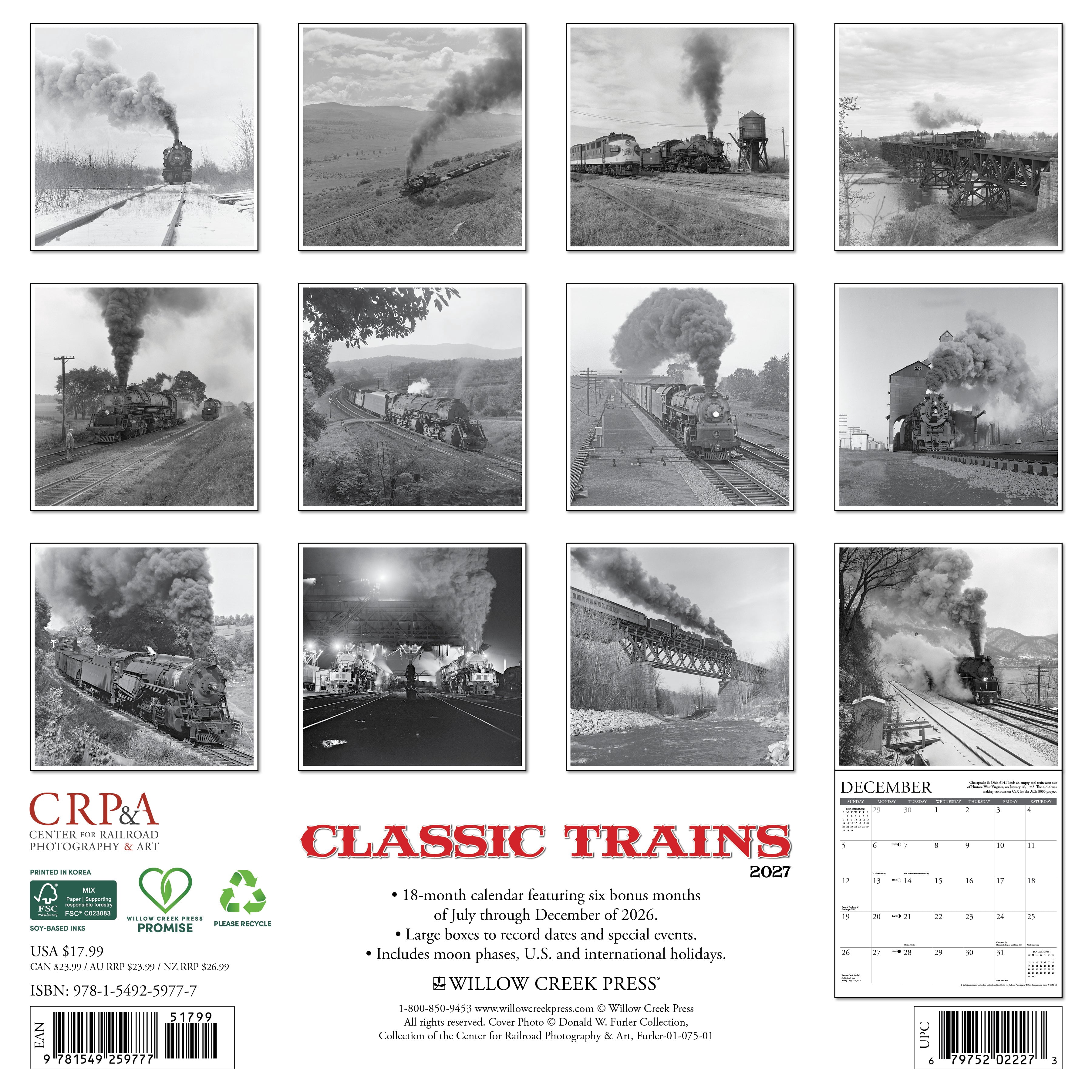 Willow Creek Press, Classic Trains 2027 Wall Calendar