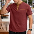 thumbnail image 2 of GrmtClth Shirt for Men Casual Henley Button T-Shirts Breathable Short Sleeve Top Work with Pocket Tee Collar Colorblock Wine XL, 2 of 7